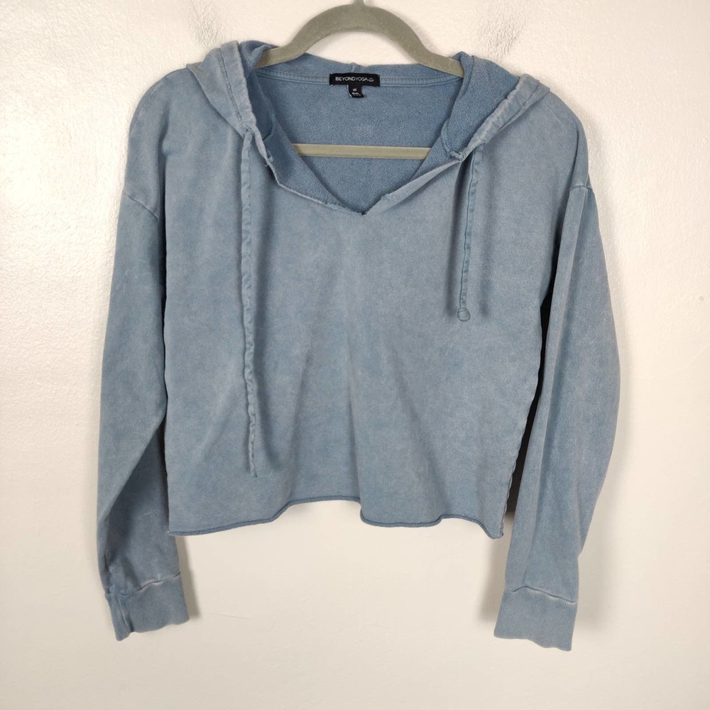 Beyond Yoga Hoodie Women's XS Light Blue Cropped Lightweight 100% Cotton